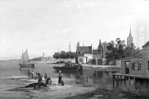 On the Amstel, Amsterdam Oil Painting by William Raymond Dommersen