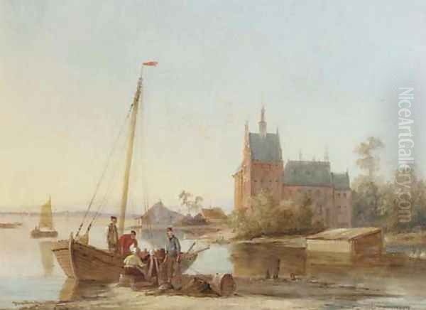 On the riverbank Oil Painting by William Raymond Dommersen