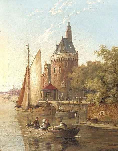 On the River Amstel, Amsterdam Oil Painting by William Raymond Dommersen