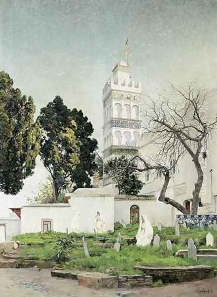 Young Women by the Sidi Abderrahman Mosque, Algiers (Jeunes femmes près de la mosquee Sidi Abderrahman, Alger) Oil Painting by Eugene Francois Deshayes