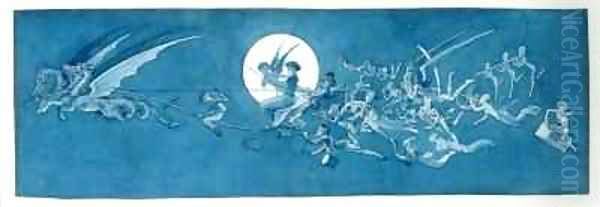 The dragon chariot and fairy minstrels cross the moon Oil Painting by Charles Altamont Doyle