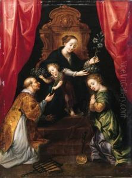 The Madonna And Child Enthroned Oil Painting by Marten Pepijn