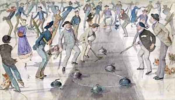 Curling Match on Duddingston Loch Oil Painting by Charles Altamont Doyle