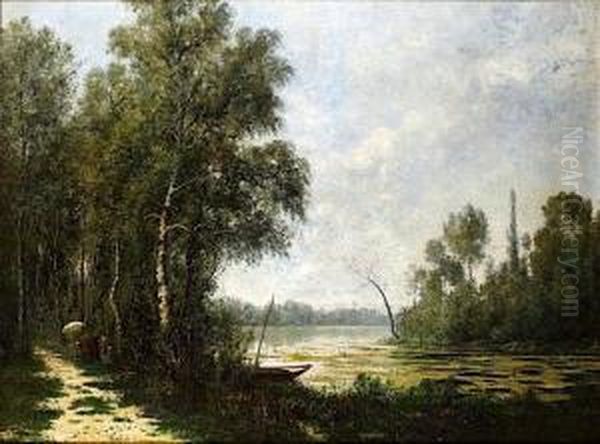 L'etang A Mortefontaine Oil Painting by Paul Emmanuel Peraire