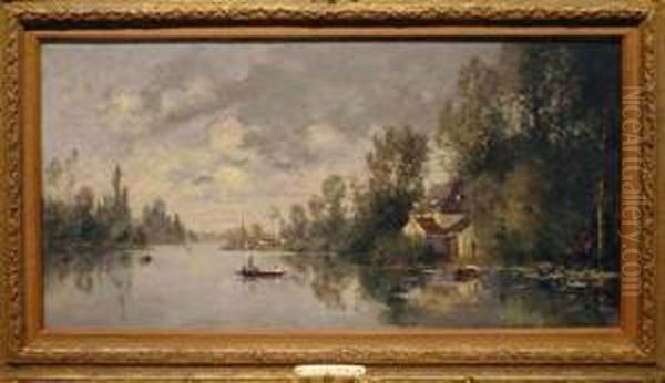 Boating On A River Oil Painting by Paul Emmanuel Peraire