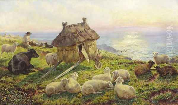 On the Cliffs, Picardy Oil Painting by Henry William Banks Davis, R.A.