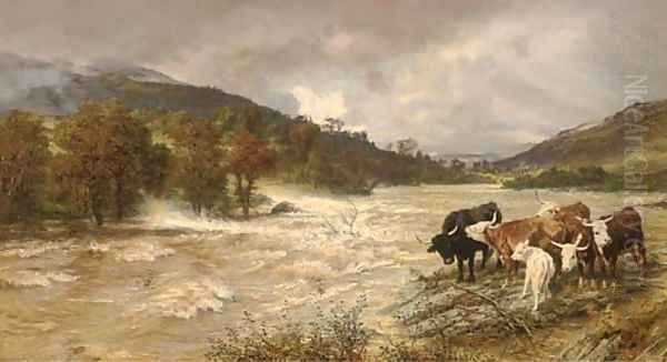 A flood on the Wye, subsiding Oil Painting by Henry William Banks Davis, R.A.