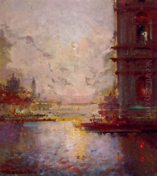 Venice At Dusk Oil Painting by Henri Duvieux