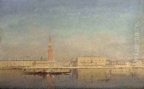 A gondola on the lagoon before Piazza St. Marco Oil Painting by Henri Duvieux