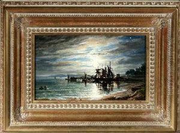 Hunter Quay, Clyde By Moonlight Oil Painting by Arthur Perigal