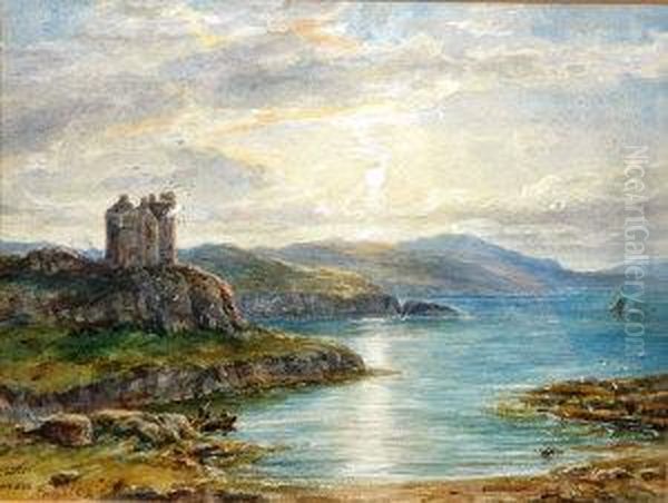 Castle Overlooking A Loch Oil Painting by Arthur Perigal