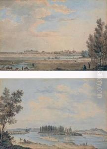 Deux Vues Des Bords Presumes De La Loire Oil Painting by Alexis Nicolas Perignon