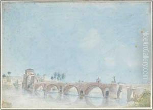 Pont Sur Le Tibre, Vue De L'autre Cote Oil Painting by Alexis Nicolas Perignon