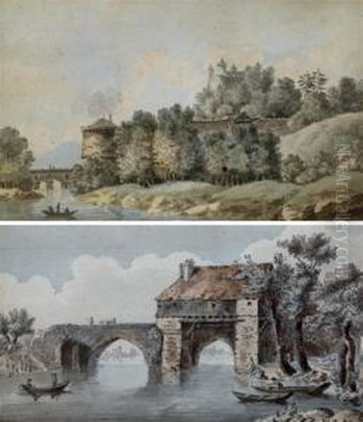 Le Pont De Vernon - Vue D'un Chateau Oil Painting by Alexis Nicolas Perignon