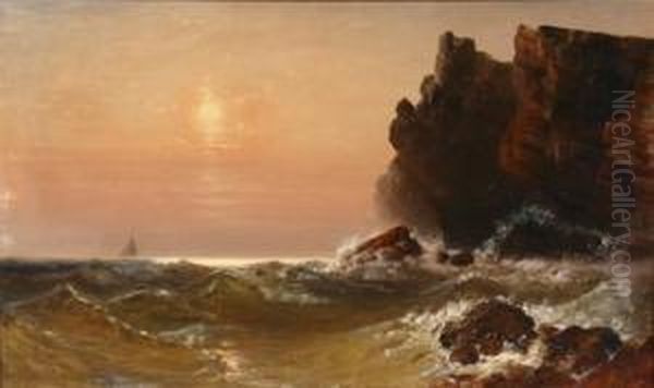 California Rocky Coast At Sunset Oil Painting by Granville Perkins