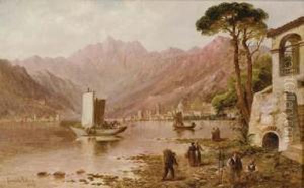 View Of Lake Como With Figures On The Shore Oil Painting by Granville Perkins