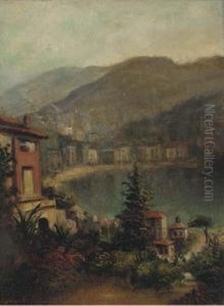 View Of An Italian Waterfront Town Oil Painting by Granville Perkins