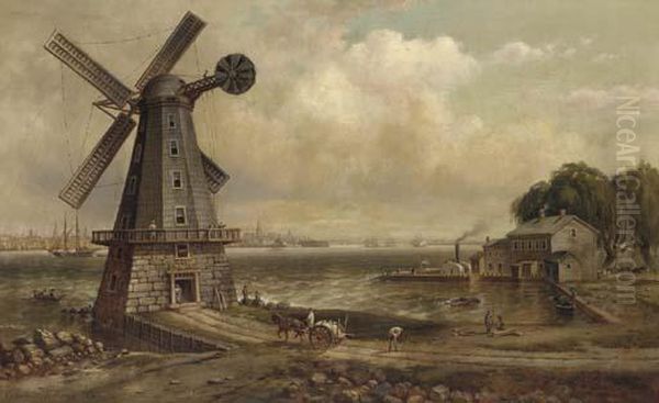 Isaac Edge's Windmill, Jersey City, New Jersey Oil Painting by Granville Perkins