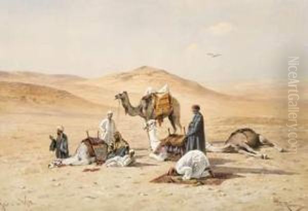 Les Bedouins Dans Le Desert. Oil Painting by Friedrich Perlberg