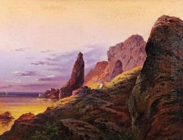 Zachod Slonca Nad Morzem Oil Painting by Friedrich Perlberg