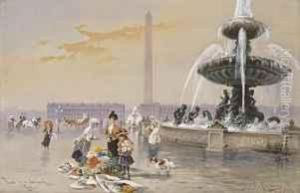 Place De La Concorde, Paris Oil Painting by Friedrich Perlberg