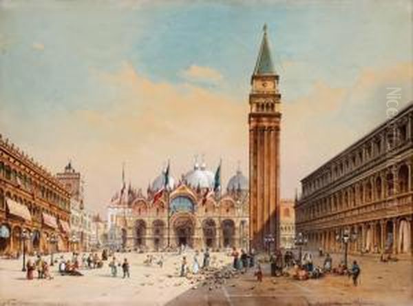 Markusplatz In Venedig Oil Painting by Friedrich Perlberg