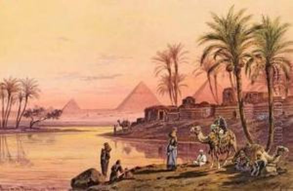 Les Pyramides De Guizeh Oil Painting by Friedrich Perlberg