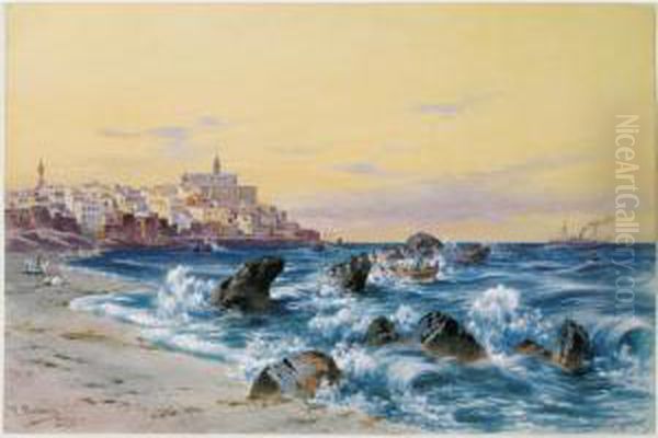 L'arrivee Du Bateau A Jaffa Oil Painting by Friedrich Perlberg