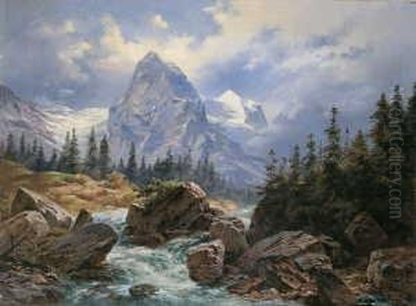 Im Bayerischen Hochgebirge. Oil Painting by Friedrich Perlberg