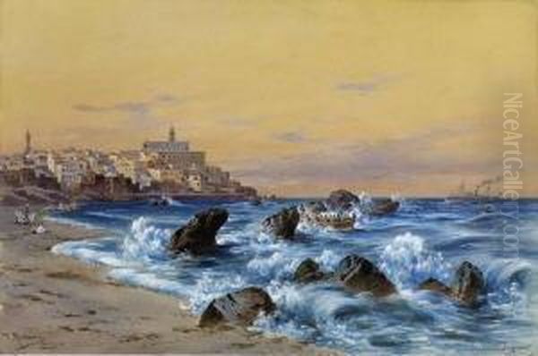 An Der Kuste Bei Jaffa. Oil Painting by Friedrich Perlberg