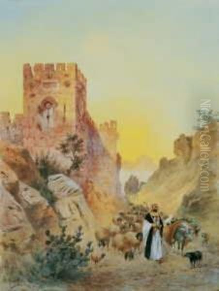 Abend Bei Jerusalem Oil Painting by Friedrich Perlberg