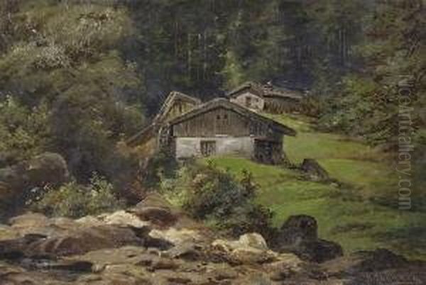 Muhle Am Gebirgsbach. Oil Painting by Friedrich Perlberg