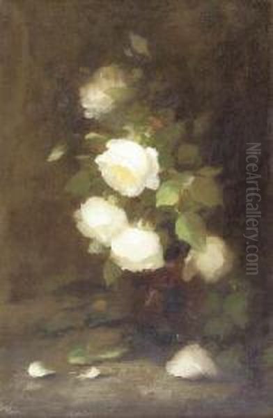 A Still Life Of Yellow Roses Oil Painting by Louise Ellen Perman