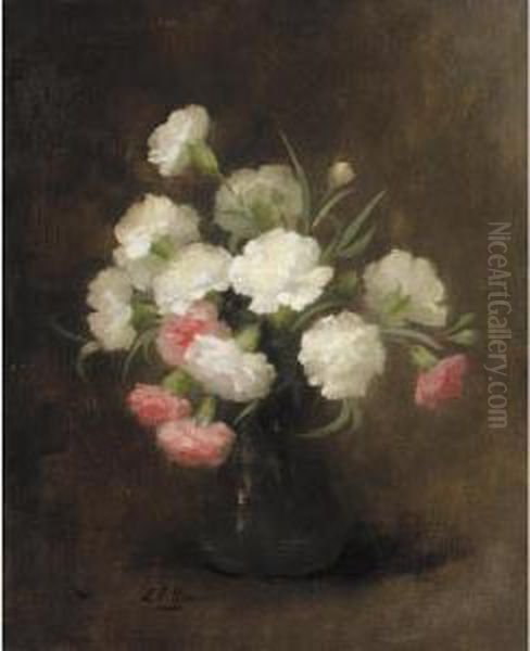 White And Pink Carnations Oil Painting by Louise Ellen Perman