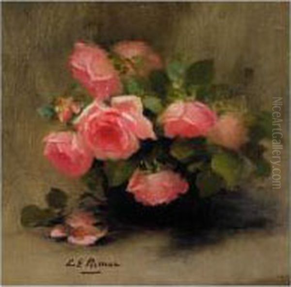 A Still Life Of Pink Roses Oil Painting by Louise Ellen Perman