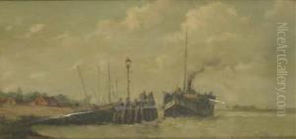 Aankomst Der Stoomboot Aan Rozenburg: Arrival Of Thesteamship Oil Painting by Henri Louis Permeke