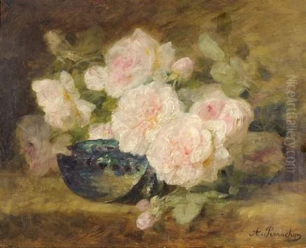 Nature Morte Aux Roses Oil Painting by Andre Perrachon