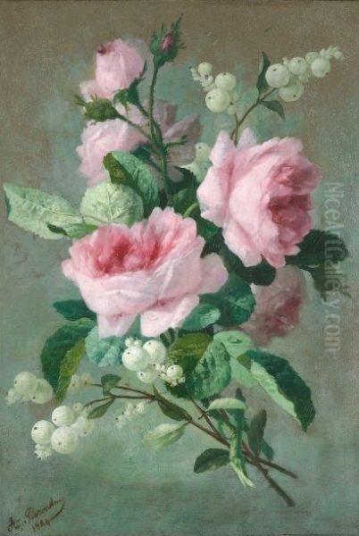 Bouquet De Roses Oil Painting by Andre Perrachon