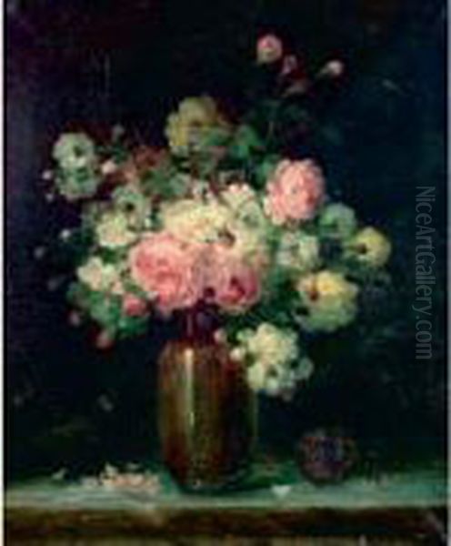 Bouquet De Roses Oil Painting by Andre Perrachon