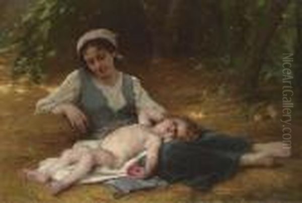 Jeune Mere Et Enfant Endormi Oil Painting by Leon-Jean-Basile Perrault