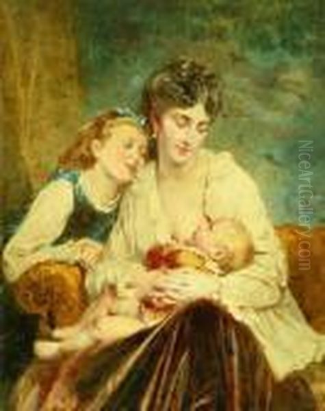 Portrait Of A Mother With Her Children Oil Painting by Leon-Jean-Basile Perrault