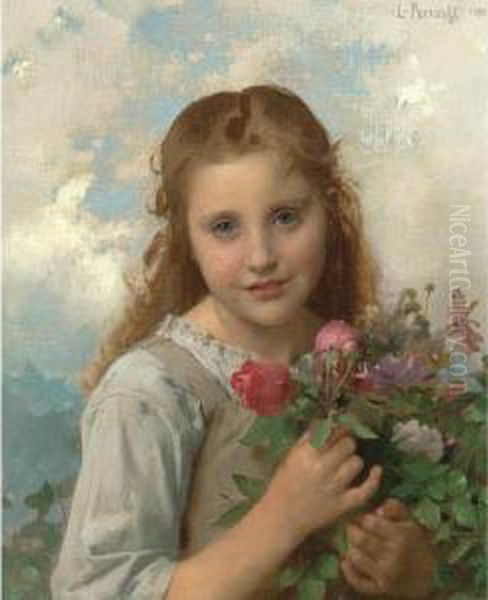 Petite Fille Au Bouquet De Fleurs Oil Painting by Leon-Jean-Basile Perrault