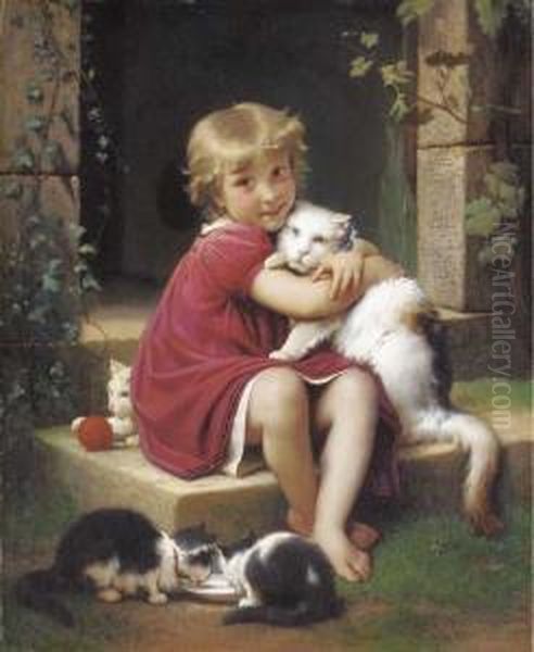 Her Favourite Pet Oil Painting by Leon-Jean-Basile Perrault