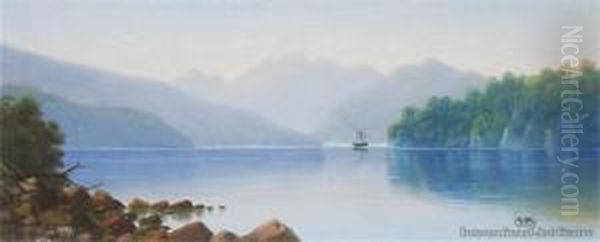 Steamer, Lake Te Anau Oil Painting by John Douglas Perrett