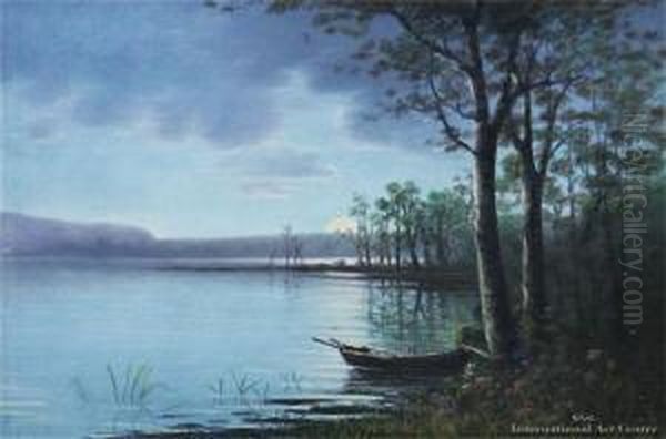 Lake Scene With Boat Oil Painting by John Douglas Perrett