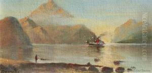 The Earnslaw On Lake Wakatipu Oil Painting by John Douglas Perrett