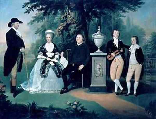 Members of the Wilson family grouped round a memorial of William Pitt the Younger Oil Painting by John Downman