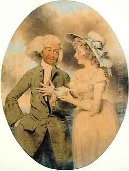 John Edwin and Mrs Wells as Lingo and Cowslip in the Agreeable Surprise Oil Painting by John Downman