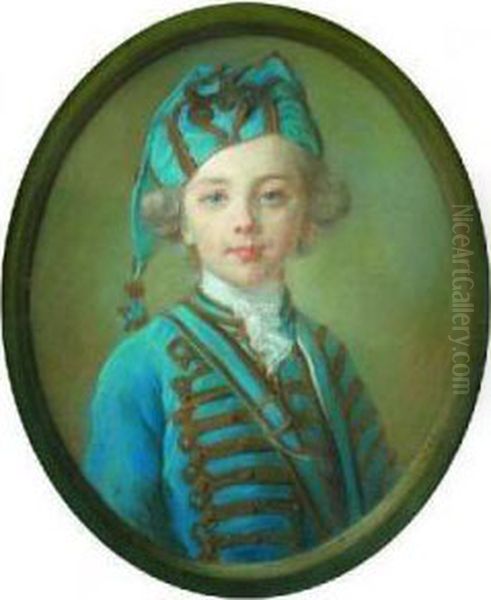 Portrait De Jean Boyer En Habit De Hussard Oil Painting by Jean-Baptiste Perronneau