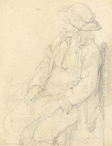 A Seated Man Wearing A Hat Oil Painting by Jean-Baptiste Perronneau